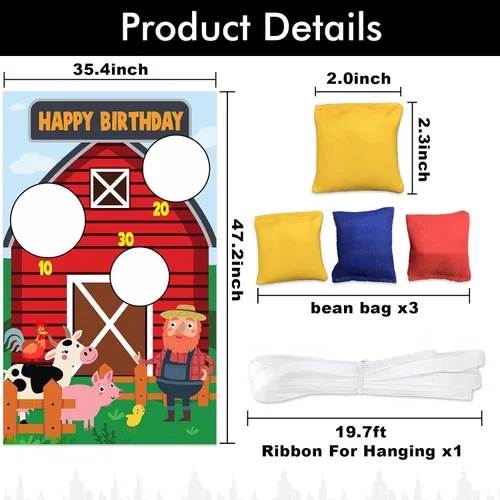 Miniatura 2 de Cartel de juegos de lanzamiento de animales de granero rojo con temática de vaca, cerdo, pollo, decoración para fiesta de cumpleaños de niños