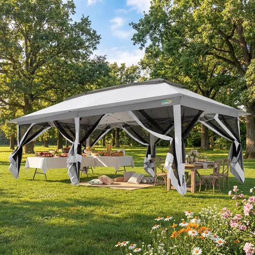 Miniatura 14 de COBIZI 12x12 Tienda instantánea de campaña para exteriores con toldo a la venta - Toldo de metal impermeable para exteriores mejorado - Tienda Café