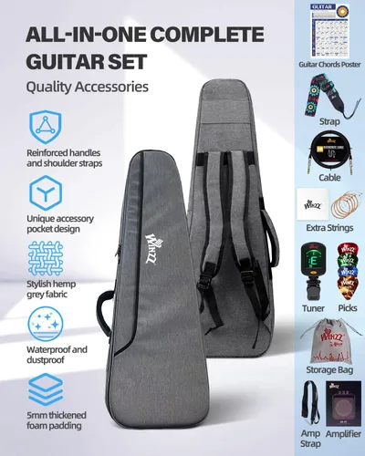 Miniatura 6 de WINZZ - Guitarra eléctrica para niños de 30 pulgadas, kit para principiantes, tamaño 1/4 mini, juego completo de iniciación con amplificador