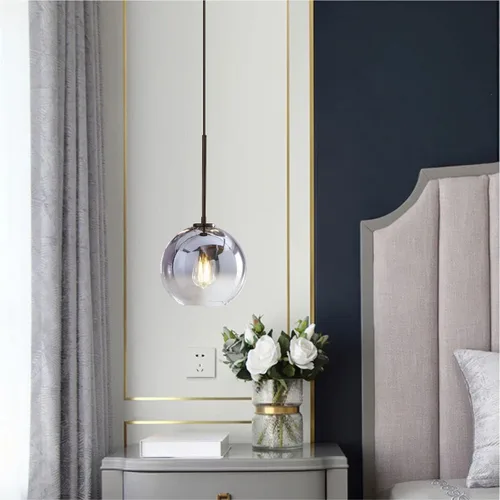 Miniatura 7 de KCO Lighting Globo Colgante Moderno Negro Luz Colgante de Techo de Vidrio Mercurio Luz Colgante de Cocina Plateada de Mediados de Siglo Iluminación