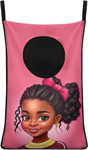 Cesto de lavandería para colgar sobre la puerta de las niñas negras africanas, cesta de lavandería para mujeres afroamericanas, cesta para ahorrar