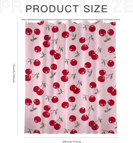 Miniatura 6 de KOMIKU Juego de cortina de ducha estética de frutas con diseño floral de cereza rosa, decoración de baño de frutas de verano, de poliéster, lona