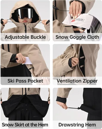 Miniatura 5 de Chaqueta de esquí para hombre, snowboard, 3L, acolchada, impermeable, resistente al viento, aislante, con capucha, para la nieve, invierno