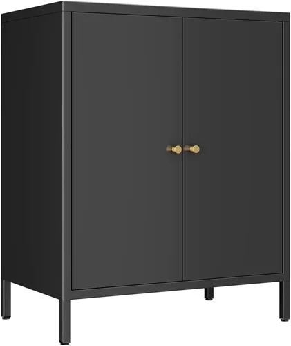 Miniatura 8 de Gabinete de almacenamiento lateral de metal pequeño de 2 puertas para habitación, entrada, pasillo, cocina, 1 estante extraíble.