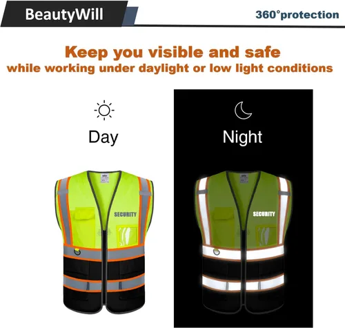 Miniatura 3 de BeautyWill Chalecos de seguridad de alta visibilidad clase 2 con certificación ANSI Chaleco de trabajo de seguridad con cremallera frontal