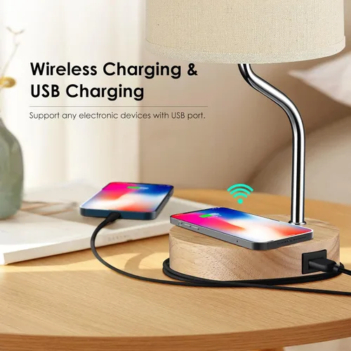 Miniatura 2 de Juego de 2 lámparas inteligentes de mesita de noche con cargador inalámbrico y puerto USB, lámpara LED de escritorio con control táctil