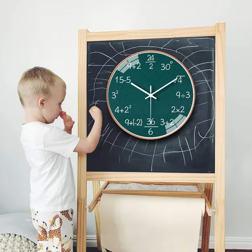 Miniatura 6 de QINFIEY Reloj de pared de matemáticas de 12 pulgadas con movimiento silencioso sin tictac, reloj de pared de cuarzo de calidad para oficina, aula
