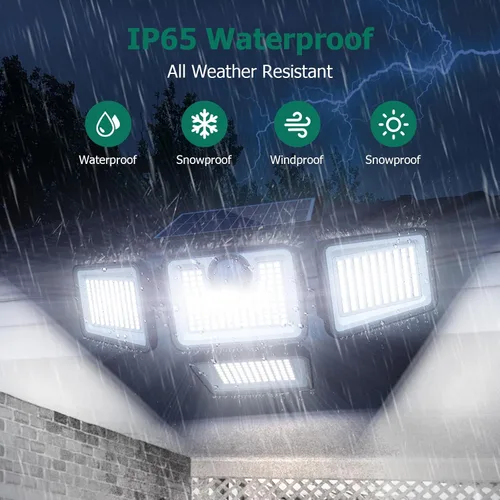 Miniatura 6 de Luces solares de 4500 lm para exteriores, 4 cabezales ajustables, luces con sensor de movimiento, 3 modos, luces de pared de seguridad solar