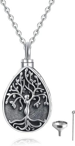 Miniatura 80 de Collar con colgante de urna de cenizas de cremación y árbol de la vida para mujer, plata de ley US1