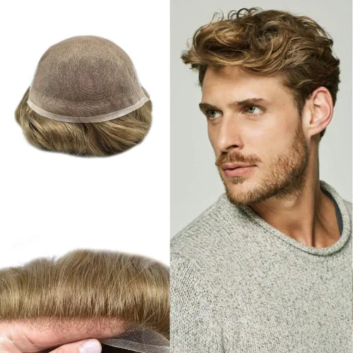 Miniatura 63 de Mens Toupee Hair Piece Human Hair Replacement System For Men Soft French Lace Men Hair System Hairpieces For Men Toupee For Men Protesis Capilar