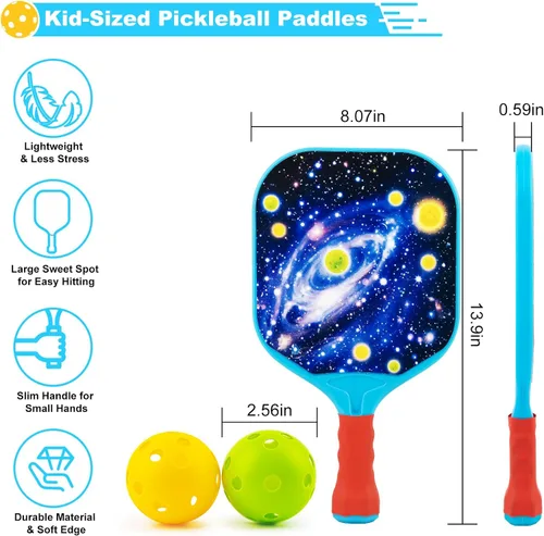 Miniatura 7 de Foayex Juego de 2 palas de pickleball para niños, juegos al aire libre, juguetes para patio, playa, piscina, campamento, viajes, regalos
