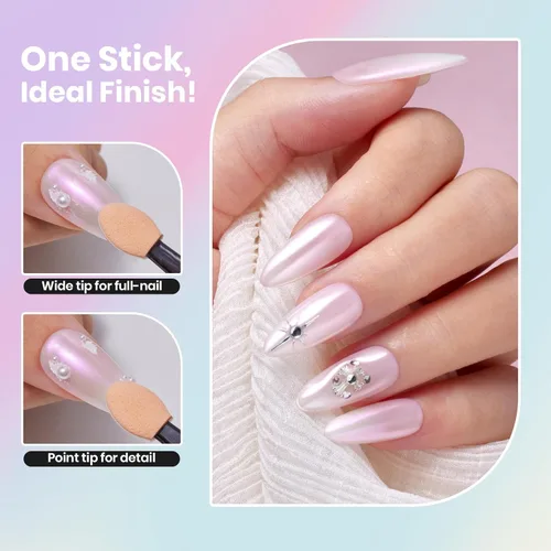 Miniatura 5 de Beetles Polvo Cromado para Uñas 2 Frascos Blanco y Púrpura Perla Cromer Polvo Cromado para Uñas para Gel Efecto Espejo Brillo Kit de Manicura