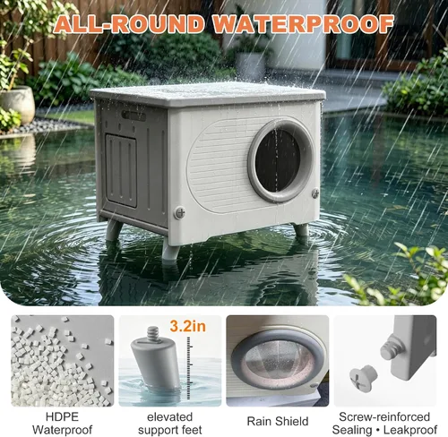 Miniatura 4 de Casa para gatos al aire libre, resistente a la intemperie, refugio para gatos con puerta de escape y solapa de puerta de PET, apilable elevado