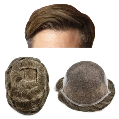 Miniatura 28 de Mens Toupee Hair Piece Human Hair Replacement System For Men Soft French Lace Men Hair System Hairpieces For Men Toupee For Men Protesis Capilar