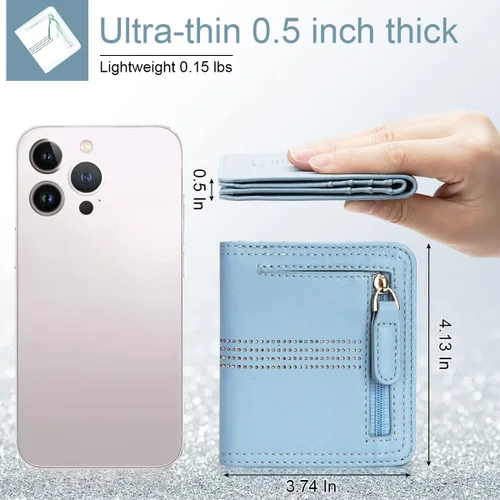Miniatura 3 de APHISON Cartera de mujer con diseño de dibujos animados para niñas, diseño de doble tirón, multifuncional, Hodlers, 04A125BLUE