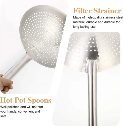 Miniatura 4 de Yardwe Cuchara de acero inoxidable espesada de 20.07 pulgadas de malla fina para freír colador para cocina, pasta, filtrado de carne vegetal