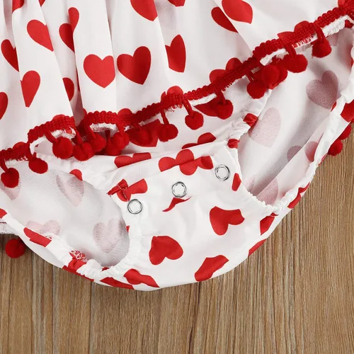 Miniatura 6 de Conjunto de ropa de 2 piezas para bebé recién nacida, para el día de San Valentín, manga con vuelo, estampado de corazón, tutú