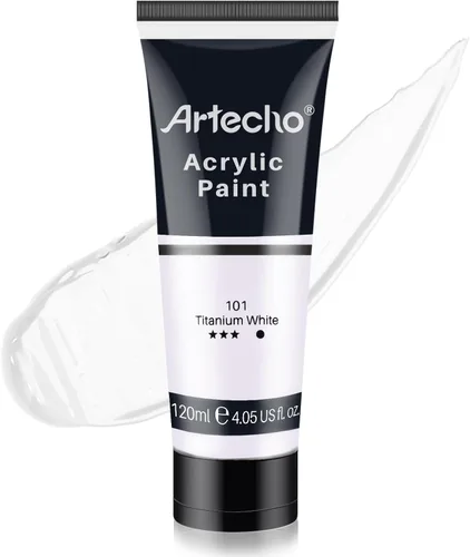 Artecho - Pintura acrílica blanco titanio (120 ml / 4.05 oz), tubos de pintura para manualidades artísticas sobre lienzo, piedra, roca, madera,