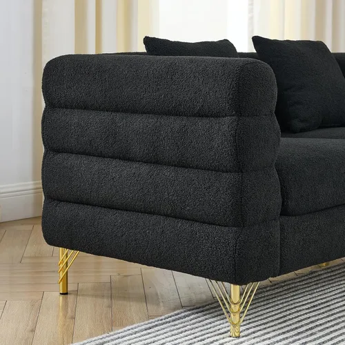 Miniatura 5 de Juego de 2 sofás para sala de estar, cómodo sofá de bouclé con sofá cama y sofá de 3 plazas, sofá tapizado con 2 almohadas y diseño de asiento