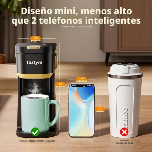 Miniatura 4 de Tastyle Cafetera de Una Sola Porción de Una Taza, para Cápsulas K y Café Molido, Mini Cafetera con Mango Portátil, Tamaño de Preparación de 6 a 12