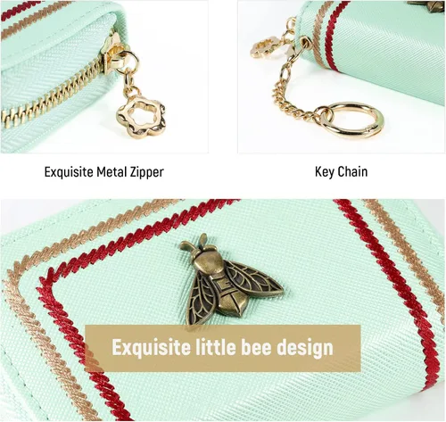 Miniatura 2 de Gostwo Estuche para tarjetas de crédito con cremallera, llavero y billetera de abeja, bolsillo para monedas, para mujer, Oro verde, Cartera