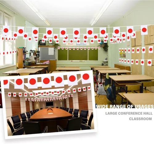 Miniatura 2 de Banderín de bandera de Japón, mini banderas japonesas pequeñas, decoración nacional de país para escuela, fiesta, eventos deportivos, 33 pies 30