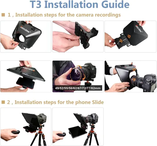 Miniatura 5 de Desview T3 Teleprompter portátil para cámara y teléfono inteligente, indicador de tableta para iPad de hasta 10 pulgadas, vidrio divisor de haz