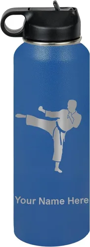 Miniatura 44 de Botella de agua personalizada LaserGram, Karate Man, de acero inoxidable con doble pared aislada al vacío con tapa abatible, regalo personalizado