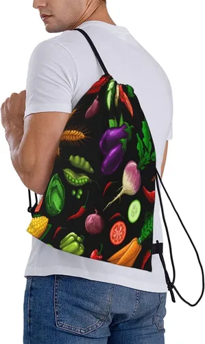 Miniatura 7 de Drawstring Gym Bag Sports Sackpack String Bag for Yoga Travel Swim-Healthy Vegetables Drawstring Backpack for Men Women
