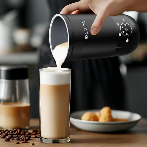 Miniatura 6 de DEVINC Espumador de Leche, Espumador y Vaporizador de Leche 4 en 1, Fabricante de Espuma Caliente y Fría y Calentador de Leche con Apagado