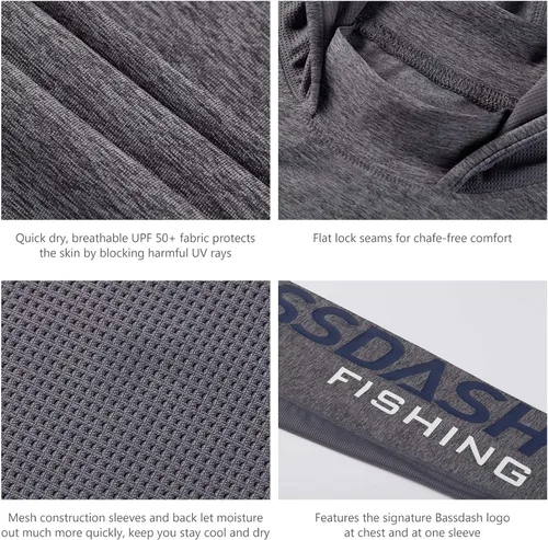Miniatura 4 de BASSDASH UPF 50+ - Sudadera con capucha para hombre, protección solar UV, manga larga, rendimiento