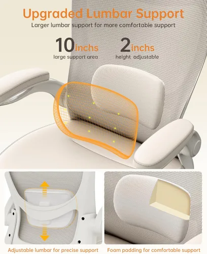 Miniatura 4 de MUXX.STIL Silla de oficina, silla de escritorio ergonómica de piel sintética con soporte lumbar ajustable y reposabrazos abatible, silla de Crema