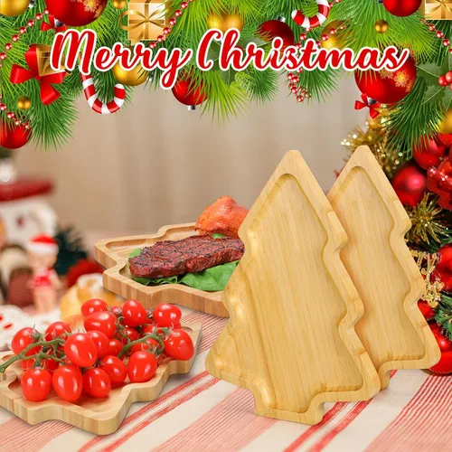 Miniatura 3 de Sliner 4 platos de Navidad con forma de árbol de Navidad, bandeja de madera para aperitivos, bandeja de dulces de madera en forma de árbol