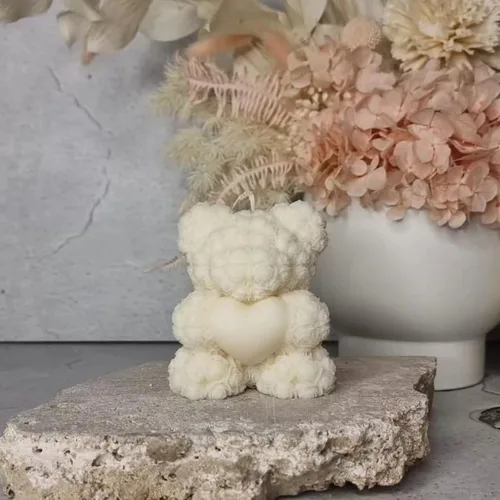 Miniatura 4 de Paquete de 2 moldes de velas de oso de rosas 3D, moldes de silicona para el día de San Valentín, pinte su propio corazón o vela de oso de rosa