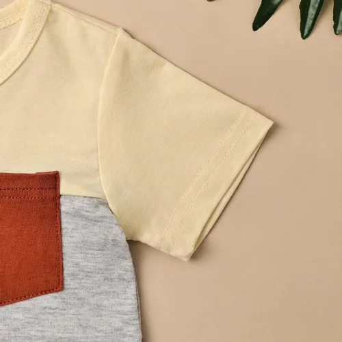 Miniatura 6 de Ropa para bebé niño pequeño, trajes de verano de manga corta, camiseta de retazos y pantalón con bolsillo, conjunto de 2 piezas, 12 meses a 4 años
