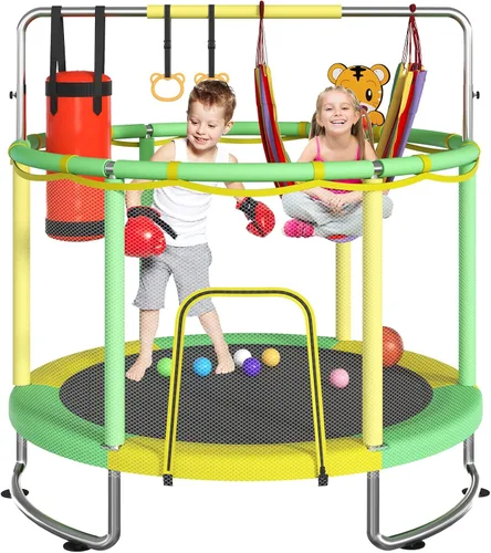 Miniatura 11 de Trampoline for Kids, Upgrade Full Anti-Rust 440lbsToddler Trampoline with Net,Upgraded Ring Legs with Adjustable Gymnastics Bar&Toys, Gifts for Ages