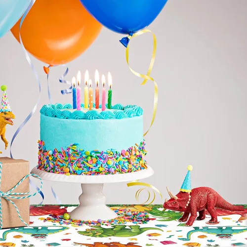 Miniatura 5 de Tegeme 1 mantel de plástico de dinosaurio para fiestas, 54 x 108 pulgadas, desechable, impermeable, con estampado de dinosaurios, para suministros