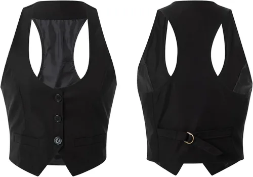 Miniatura 6 de XBTCLXEBCO Chaleco elegante para mujer con espalda cruzada con botones vintage steampunk sin mangas traje de esmoquin