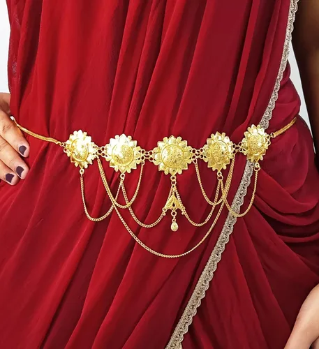 Miniatura 3 de Efulgenz Gold Tone Indian Jewelry for Women Dubai Style Kamarbandh Indian Gold Tone Big Flower Pendant Multilayer Chain with Leaf Kamarbandh Belly