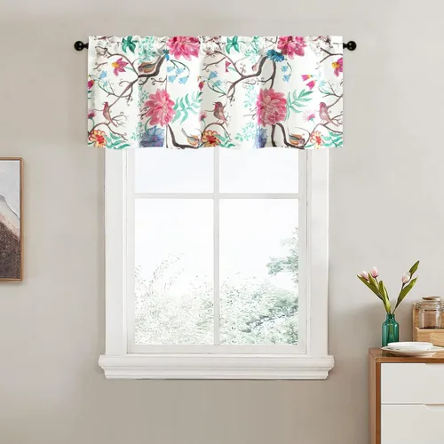 Miniatura 38 de VOGOL Cenefa de pájaro y bayas, decoración clásica de ventana de campo americano con estampado botánico, cortina de bolsillo para barra fácil