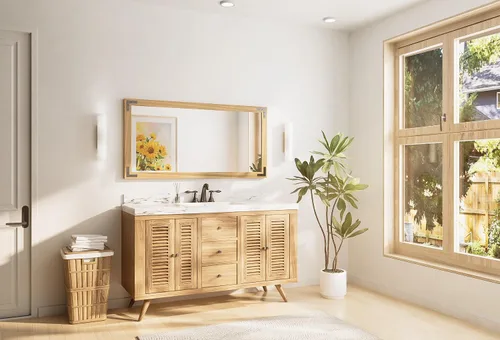 Miniatura 7 de TETOTE Espejo de madera natural de 48 x 24 pulgadas para pared de baño/dormitorio/sala de estar/entrada, espejo rústico de tocador de baño