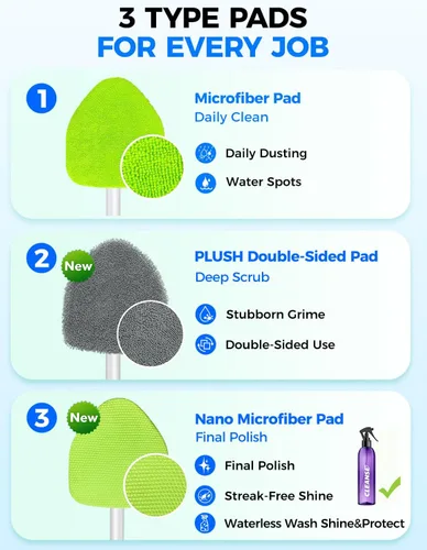 Miniatura 4 de XINDELL Herramienta de Limpiador de Parabrisas – Kit de Limpieza de Ventanas Interiores de Coche con Mango Extensible y 4 Almohadillas