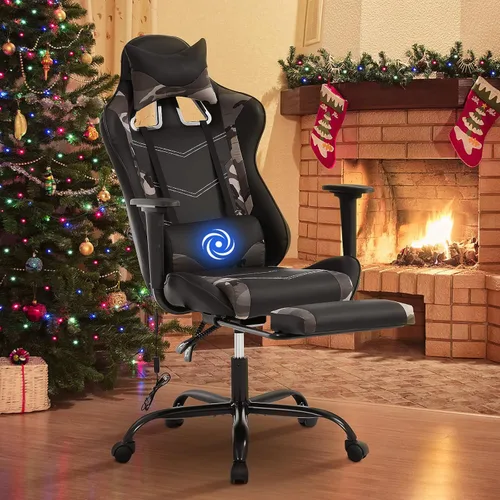 Miniatura 13 de BLKMTY Silla de masaje para juegos con reposapiés, silla ergonómica de oficina de carreras de piel sintética, con respaldo alto, soporte lumbar