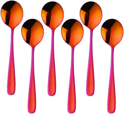 Miniatura 16 de Buyer Star Juegos de cucharas de caldo, cucharas de sopa redondas de 7 pulgadas, cucharas de cena de mesa con acabado de acero inoxidable Plateado