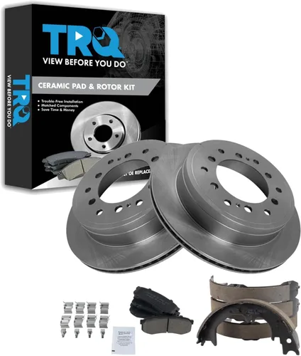 Miniatura 29 de TRQ Kit de pastillas de freno y rotor Posi trasero premium con zapatas de estacionamiento para camión GM SUV