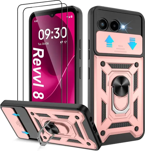 Miniatura 46 de ATUMP Funda para T-Mobile Revvl V Plus 5G con protector de pantalla HD con cubierta de cámara deslizante, soporte de anillo de rotación de 360° Negro