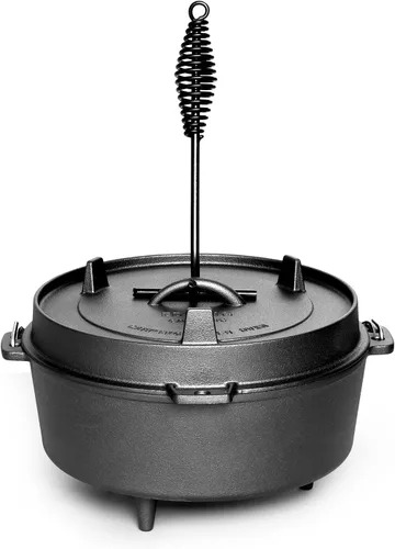 Miniatura 4 de EDGING CASTING Olla holandesa de hierro fundido pre-curada con tapa de sartén, olla profunda para acampar al aire libre para chimenea, cocina