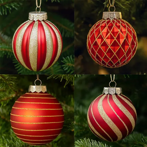 Paquete de 28 adornos navideños de bolas rojas y doradas para decoraciones de árbol - Juego de bolas de plástico irrompibles, carámbanos y copos de