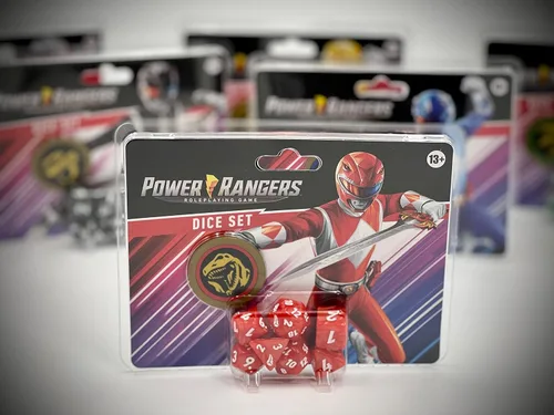 Miniatura 2 de Renegade Game Studios Power Rangers RPG - Juego de dados poliédricos personalizados de 8 piezas con moneda de poder Rojo