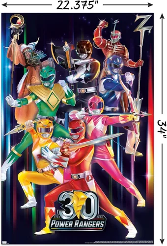 Miniatura 3 de Power Rangers - Póster de pared del grupo 30, 34 pulgadas de largo x 22.4 pulgadas de ancho, versión sin marco